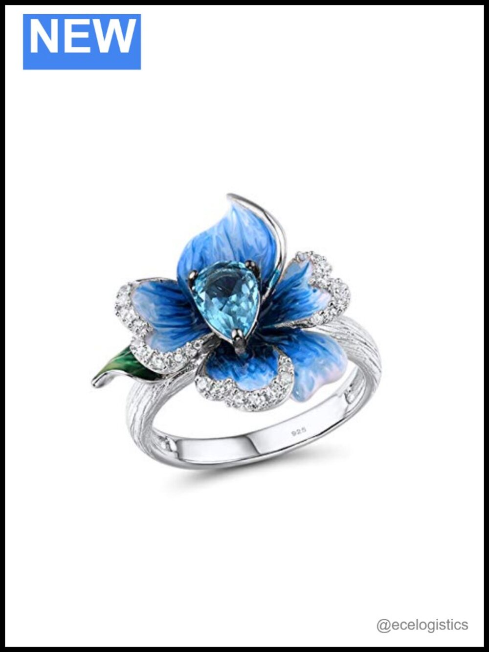 925 Sterling Silver Enamel Flower Ring Size 8 Statement